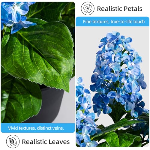 2 Pack Large UV Resistant Artificial Hydrangea Plants Fake Plastic plantas Flowers Trees Indoor Outdoor Realistic Floor Plants Faux Tree for Home Porch Garden Office Porch Patio Front Bonsai Decor - color: 9 Heads, size: 26 IN Blue