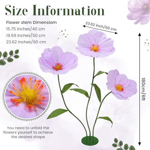 6ft Purple Giant Flowers for Decoration with Stand, Large Artificial Poppy, Big Paper Flower Decor for Garden Wedding Party Photography Props Hotel Office Art Gallery Shop Window Display - color: Purple