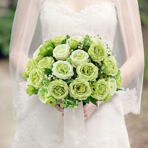 MARTINE MALL 4 Packs Peonies Artificial Flowers, Mixed Green Artificial Peonies, Silk Peonies Flowers Fake Peonies Artificial Flowers Peonies Bouquet for Centerpiece Table Wedding Party Home Decor - color: Mixed Green, size: 4PCS