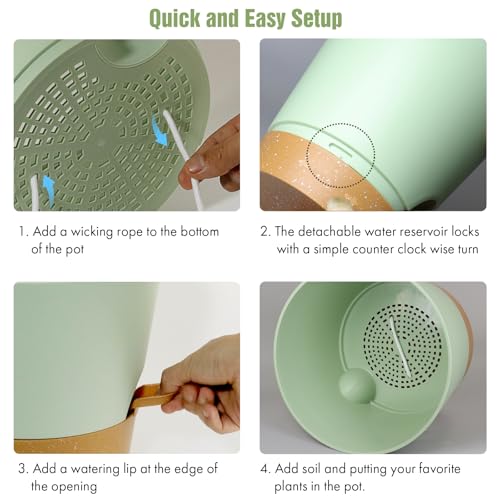 WSMKSZ 4 inch Self Watering Pots for Indoor Outdoor Plants, 6 Pack Plastic Flower Planters with Drainage Holes and Removable Saucers, Plant Pots with Wicking Rope, Modern Decor, Green Brown - color: Green Brown, size: 4inch 6pcs