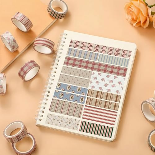 12 Rolls Watercolor Floral Washi Tape Set 15 mm Vintage Flower Decorative Masking Tape for Summer School Arts DIY Craft Scrapbook Journal Supplies Gifts(Retro,Mixed Pattern) - color: Retro, style: Mixed Pattern