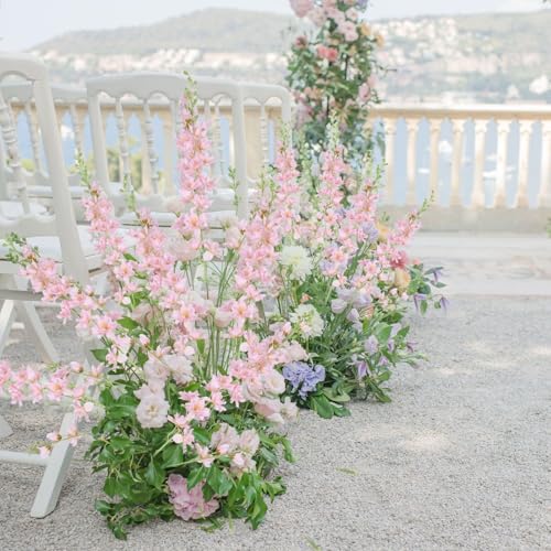 8PCS Delphinium Artificial Flowers 33.5'' Larkspur Silk Flowers Tall Pink Long Stem Artificial Flowers for Wedding Table Centerpieces Home Garden Decor(Light Pink) - color: Light Pink