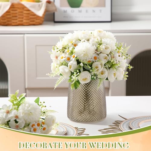 Tigeen Peonies Artificial Flowers Faux Roses Silk Flowers Hydrangea Artificial Bouquet for Wedding Table Centerpiece Floral Vase Home Office Bridal Decor(Pure White,12 Bundles) - color: Pure White