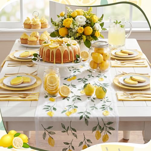 Mindsoft 3 Pcs Lemon Table Runner, 10ft Summer Tablecloth Yellow Lemon Party Decorations Gauze Embroidery Tulle Lace Runner for Table Wedding Birthday Bridal Baby Shower Holiday Dining Decor DIY - style: Lemon