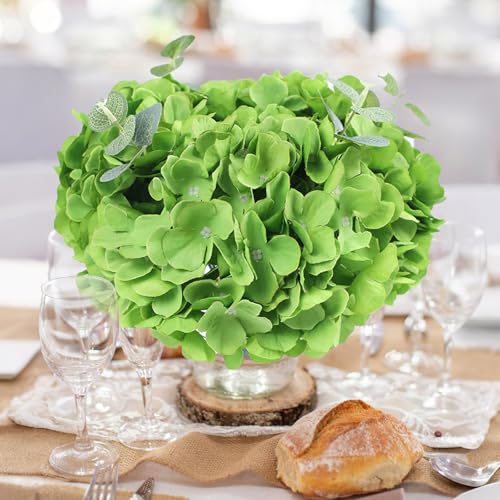 AVIVIHO 65pcs Fake Flowers Green Hydrangea Artificial Flowers Bulk (Not Squished, No Steaming Need) Silk Flowers with Stems for Wedding Decor,Home,Baby Shower,Table Centerpieces Decoration - color: Green, size: Medium