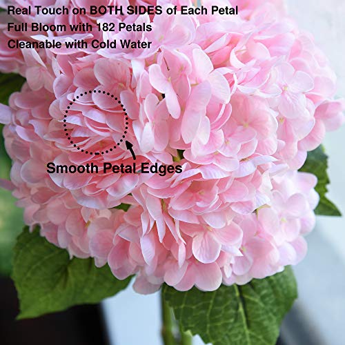 FiveSeasonStuff Real Touch Silk Pink Hydrangea Flowers, 2 Large Long Stem Artificial Flowers for Floral Arrangements - color: Pink (2 Stems)