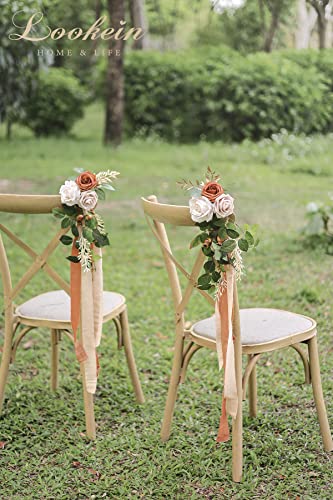 Lookein Pew Flowers for Wedding Ceremony Chair Decorations Set of 8 Aisle Decorations Bench Decoration Wedding Aisle Chair Decoration, Rustic Terracotta - color: Rustic Terracotta