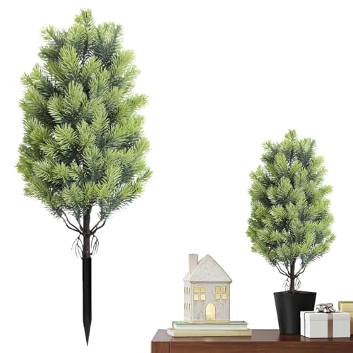 Artificial Cedar Topiary Tree, UV Rated, 21.6 Inch, Indoor Outdoor Plant with Ground Spike for Front Porch, Door, Office, Garden Decor (C, One Size) - color: C