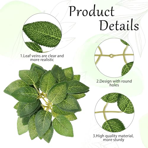 JJUNW 20Pcs Artificial Roes Leavesn, Artificial Green Leaves, Greenery for Centerpieces, Fake Rose Flower Leaves for DIY Bouquets, Wedding Party Birthday Proposal Decorations