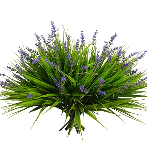 alyptus Artificial Plants Outdoor Fake Monkey Grass with Flowers for Pot UV Resistant Plant Decor for Window Garden Patio Hanging Planter Pathway Front Porch (Grass with Flowers) - color: Green and Purple