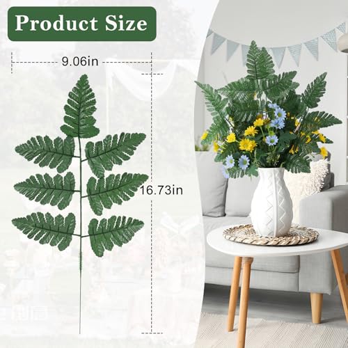 60 Pack Artificial Fern Leaves, 17 Inch Realistic Faux Fern Greenery Stems, Lifelike Fake Foliage for Wedding Arch, Home Decor, Vase Filler, Floral Arrangements, No Maintenance