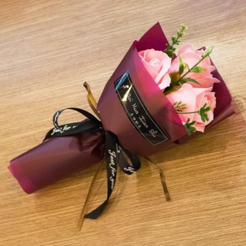 Light Pink 3 Heads Artificial Rose Bouquet Soap Flower Petals Valentine Day Gifts for Women Mom Wife Best Friend , Birthday Christmas Valentine's Mothers from Daughter Son Husband, Artificial Flowers