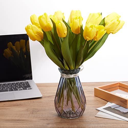 20PCS Artificial Tulips Real Touch Faux Flower Moisturizing Tulips for Photography Ornaments Home Garden Wedding Party Decor Fake Flowers (Yellow) - color: Yellow