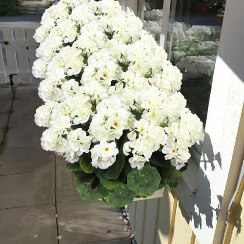 CITYES 8 Pcs Artificial Geraniums Flowers White Silk Geraniums for Outdoors UV Resistant Artificial Geranium Bush Faux Flowers Plant for Garden Home Decor Indoor Patio Vase Table Centerpiece - color: White