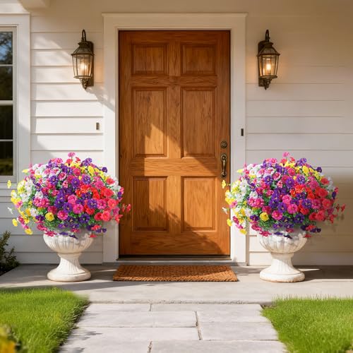 Ivydale 24 Bundles Artificial Flowers for Outdoors Spring Plants Outdoor Decor, Faux Silk Morning Glory Fake Flowers Bulk Petunias Realistic UV Resistant for Outside Porch Patio Window Garden Yard - color: 6colors Mixed
