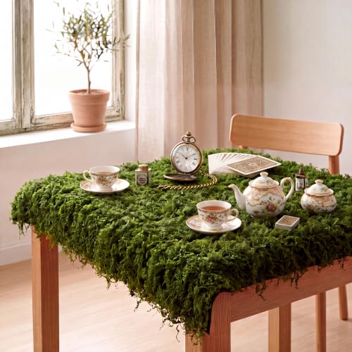 Zeyune 4 Pcs Artificial Moss Table Runner for Wonderland Tea Party Decoration Fake Moss Sheet Roll Waterproof for Enchanted Forest Fairy Decor Holiday Garden Wedding Birthday (39 x 39 Inch,Green) - color: Green, size: 39 x 39 Inch