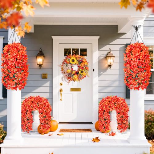 Faux Bougainvillea Artificial Fall Flowers for Outdoors, 2 Pcs Fake Fall Flowers Artificial for Decoration, Artificial Hanging Flowers UV Resistant Silk Flowers for Outside Planter Porch Patio