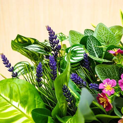 12 Pcs Artificial Plants for Outdoors Faux Greenery Leaves UV Resistant Realistic Plastic Large Bunches Shrubs Bushes with Flowers, Fake Plants Decor Outdoor for Front Porch Door Patio Garden Yard - color: Green Plants With Flowers, size: 12 Pcs
