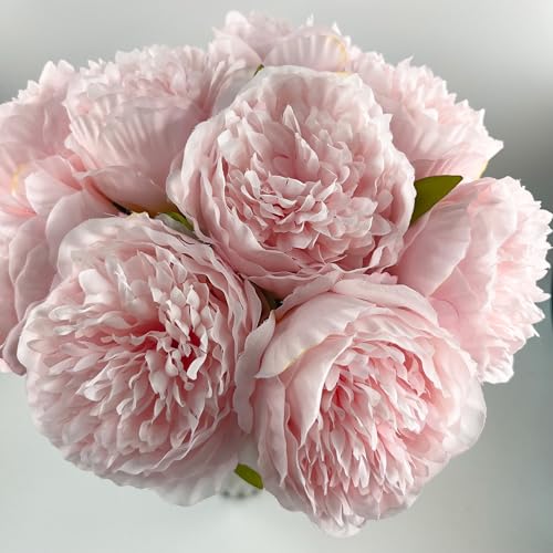 10pcs Artificial Peony Flowers Silk Peonies Realistic Flower Bouquet for Vase Decor Wedding Table Centerpieces Valentines Gifts (Pink) - color: Pink
