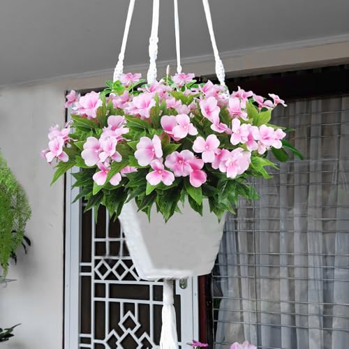 CITYES 4 Pcs Artificial Flowers Outdoor Impatiens UV Resistant Silk Impatiens Flowers Pink Faux Flowers Impatiens Bushes Artificial Impatiens for Pot Patio Lawn Garden Hanging Basket Porch Decor - color: Pink
