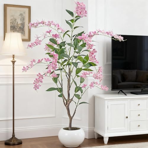 Artificial Jasmine Tree 5ft Beige Flower Pot Fake Trees, Lifelike Artificial Trees with Natural - Looking Blooms, Perfect for Any Space - size: 5ft