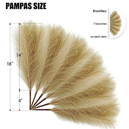 6 PCS Faux Pampas Grass Arrangement - 18"/45cm Artificial Fluffy Pompous Grass Stems for Boho Chic Home and Wedding Decor (Coffee) - color: A8- Coffee