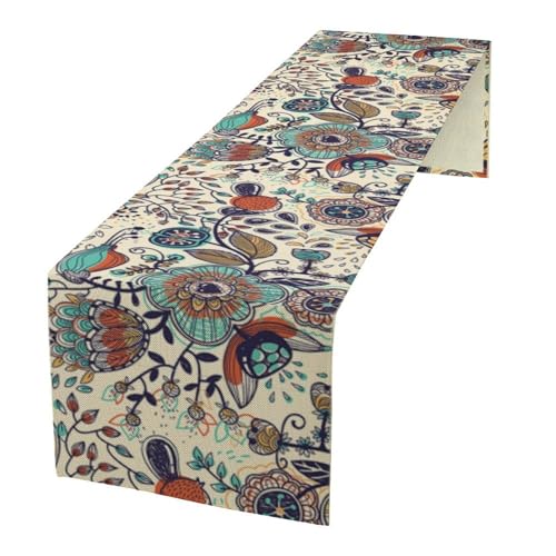 Boho Floral Table Runner Abstract Minimalist Flowers Art Printed Dinner Runner for Home Kitchen Dining Table Decor Fabric 1 Panel W13xL36in - color: Flower-1, size: 13"W x 36"H