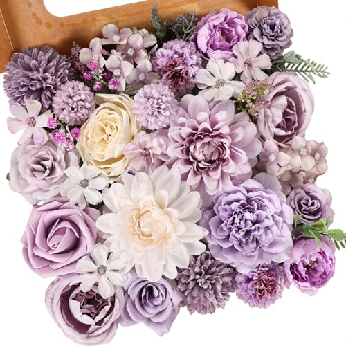 Artificial Flowers Combo Purple Rose Hydrangea Fake Flowers with Stem for DIY Wedding Bouquets Centerpieces Arrangements Bridal Baby Shower Home Decor - color: Vintage Purple