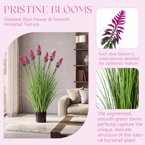 Jexine 2 Pieces 4 ft Artificial Tall Grass Plants Outdoor with Plum Cockscomb Flower Tall Artificial Grass Green Onions Plant Potted for Housewarming Gift House Garden Lobby Outdoor - color: Plum Cockscomb Flower
