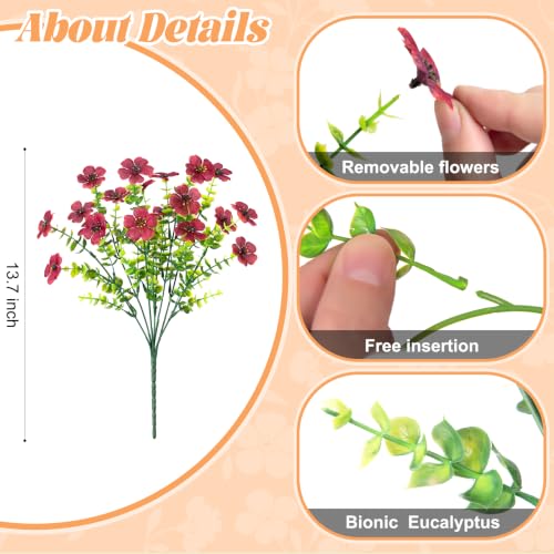 Fall Mums Artificial Flowers for Outdoors Potted, 12 Bundles Fake Fall Daisy Flower with Realistic Eucalyptus Leaves, Fake Plants for Greenery Boxwood Porch Patio Garden Pot Courtyard(Orange Brown) - color: Z-orange Brown