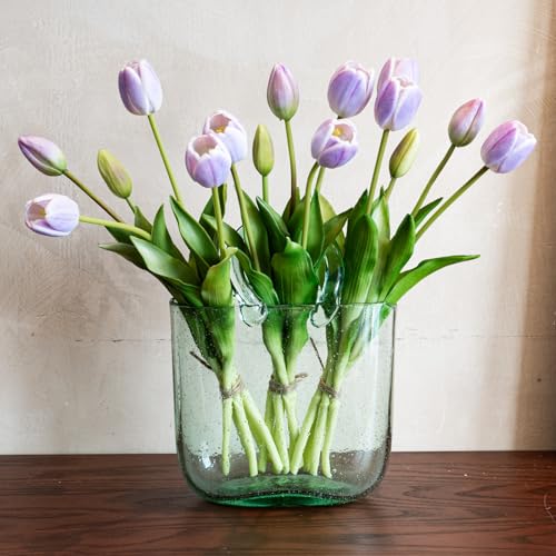Artificial Tulips Flowers,Soft Touch Latex Bouquet, Fake Tulips,Spring Wedding Home Room Table Centerpiece Decor - color: 15pcs Lavender(no Vase)