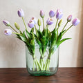 Artificial Tulips Flowers,Soft Touch Latex Bouquet, Fake Tulips,Spring Wedding Home Room Table Centerpiece Decor - color: 15pcs Lavender(no Vase)