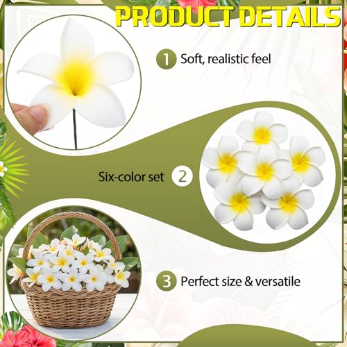 Tigeen 30 Pcs Hawaiian Plumeria Frangipani Artificial Flowers Fake Tropical Flowers with Stems for DIY Birthday Gifts Wedding Home Hawaiian Party Decor Table Centerpiece (Yellow) - color: Yellow