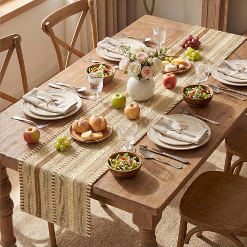 Artoid Mode Light Coffee Farmhouse Woven Table Runner, Seasonal Holiday Rustic Kitchen Dining Table Decoration for Home Party Decor 12x72 Inch - color: Light Coffee, size: 12" x 72", Table Runner