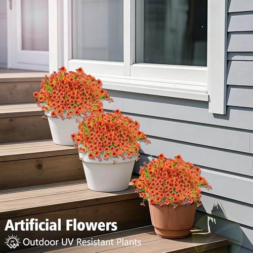 12 Bundles Artificial Flowers for Outdoor Fake Plastic Flowers Faux Plants for Decoration Hanging Planters Indoor Outside Garden Porch (Orange) - color: Orange-12 Bundles