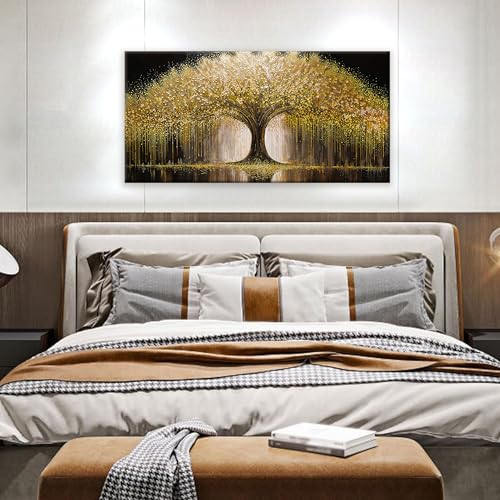 Golden Tree Of Life Wall Art Decor Modern Art Wall Decor Ready To Hang Artwork Canvas Wall Art For Bedroom Living Room Bathroom Office Kitchen Canvas Prints 20x40 Inch - color: Yellow Gold, size: 40"L x 20"W