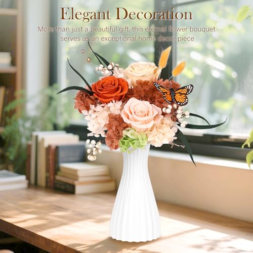 Preserved Flowers Bouquet with Butterfly - 3 Roses & Flowers for Delivery, Long-Lasting Real Roses Forever, Mothers Day Gifts for Mom Grandma Wife, Anniversary Birthday Gifts for Women - color: Orange