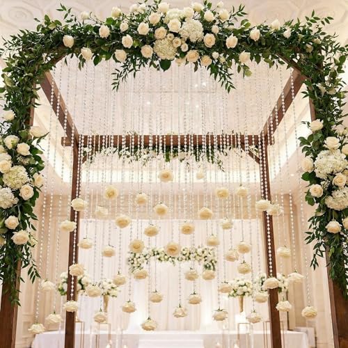 Norme 16pcs 31.4 Inch Wedding Rose Hanging Garland Crystal Beaded String Garland Artificial Rose Flower Decor for Wedding Engagement Bridal Shower Party Valentine's Day Party Decorations - color: White