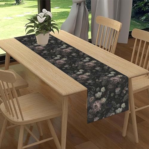 Gothic Floral Table Runner, Vintage Garden Flower Black Witchy Farmhouse Coffee Table Center Decor for Home Kitchen Dining Patio Holiday Party Table Decorations 13x36 inches - color: Tr-witchy05, size: 13x36" Table Runner