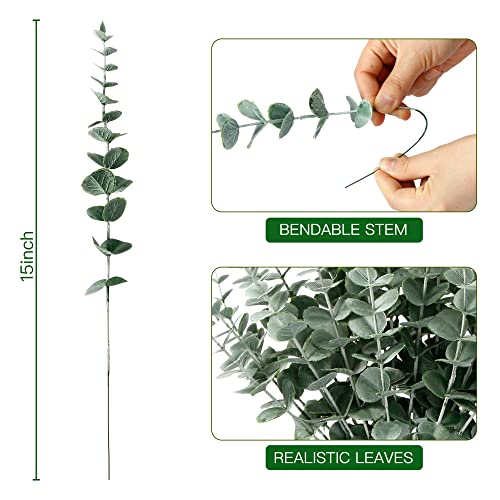 Sggvecsy 36pcs Eucalyptus Stems Decor Artificial Eucalyptus Leaves Faux Eucalyptus Stems Real Touch Fake Greenery Branches for Wedding Flower Bouquet Centerpiece Home Office Decoration