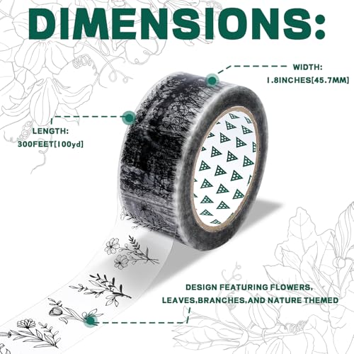 Whaline 100 Yards Floral Packing Tape Flower Pattern Clear Duct Tape Waterproof Packing Shipping Tapes Sticky Transparent Gift Wrapping Tapes for Home School Office Packing Repairing Art Crafts - style: Flower
