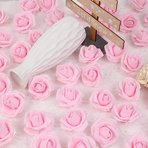 200Pcs Light Pink Artificial Rose Flower Heads,INSUNSIX 1.97in Foam Roses Stemless Flowers for DIY Crafts Weddings Bouquets Party Decoration(Light Pink) - color: Light Pink
