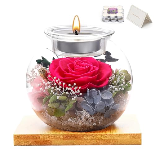 Flowers for Delivery, Preserved Flower in Glass Dome with Scented Candle, Long Lasting Rose Gifts for Women Wife Girlfriend on Christmas Mothers Day Valentines Day Birthday (Pink) - color: Pink
