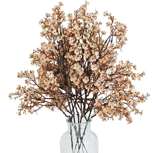 ONLY ART Light Brown Silk Baby’s Breath Flowers – 6 Bundles, 18.7" Faux Florals with Flexible Stems for New Year and Valentine's Day Elegant Home, Wedding & Event Décor - color: Light Brown