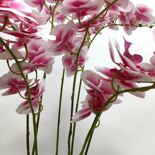 ATFL 8 Pcs 32'' Pink and White Edge Orchid Artificial Flowers Real Touch, Artificial Fake Faux Silk Orchid Stem Bouquets for Wedding Party Home Garden Decor (excluding the Pot) - color: Pink+white Edge