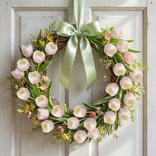 20pcs Fake Tulips Artificial Flowers PU Faux Tulip Stems Arrangement for Wedding Spring Bouquet Easter Valentine's Gift Home Party Table Office Decor (Pink) - color: Pink