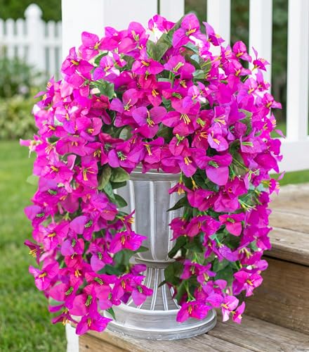 HyeFlora Bougainvillea Artificial Hanging Flowers Plants for Outdoors Decoration, 2pcs Purple Fake Flowers Silk Bougainvillea Vines Realistic UV Resistant Faux Flowers for Outdoor Planters Patio Urn - color: Purple