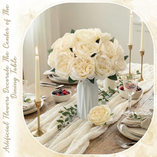 Suncalla 80 Pack Austin Rose Peonies, 3.94 Inch Artificial Flowers Heads Bulk with Stems Leaves for Arrangement Wedding Centerpiece Banquets Party Home Kitchen Decor DIY(Light Champagne) - color: Light Champagne