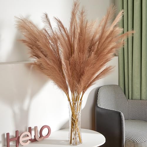7 Pcs 45" Faux Pampas Grass – Fluffy Artificial Pompous Grass for Tall Floor Vase, Non-Shedding Home Decor, Boho Wedding Flowers, Baby Shower Centerpieces, Bedroom & Living Room Decor (Brown) - color: Brown