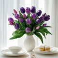 Bailikang 20PCS Fake Tulips 12' Artificial Tulip Silk Flowers Fake PU Bouquet Artificial Flowers Faux Flowers with Gift Box Soft Faux Tulips Bouquets Arrangements for Party Wedding Home - color: Purple+light Purple